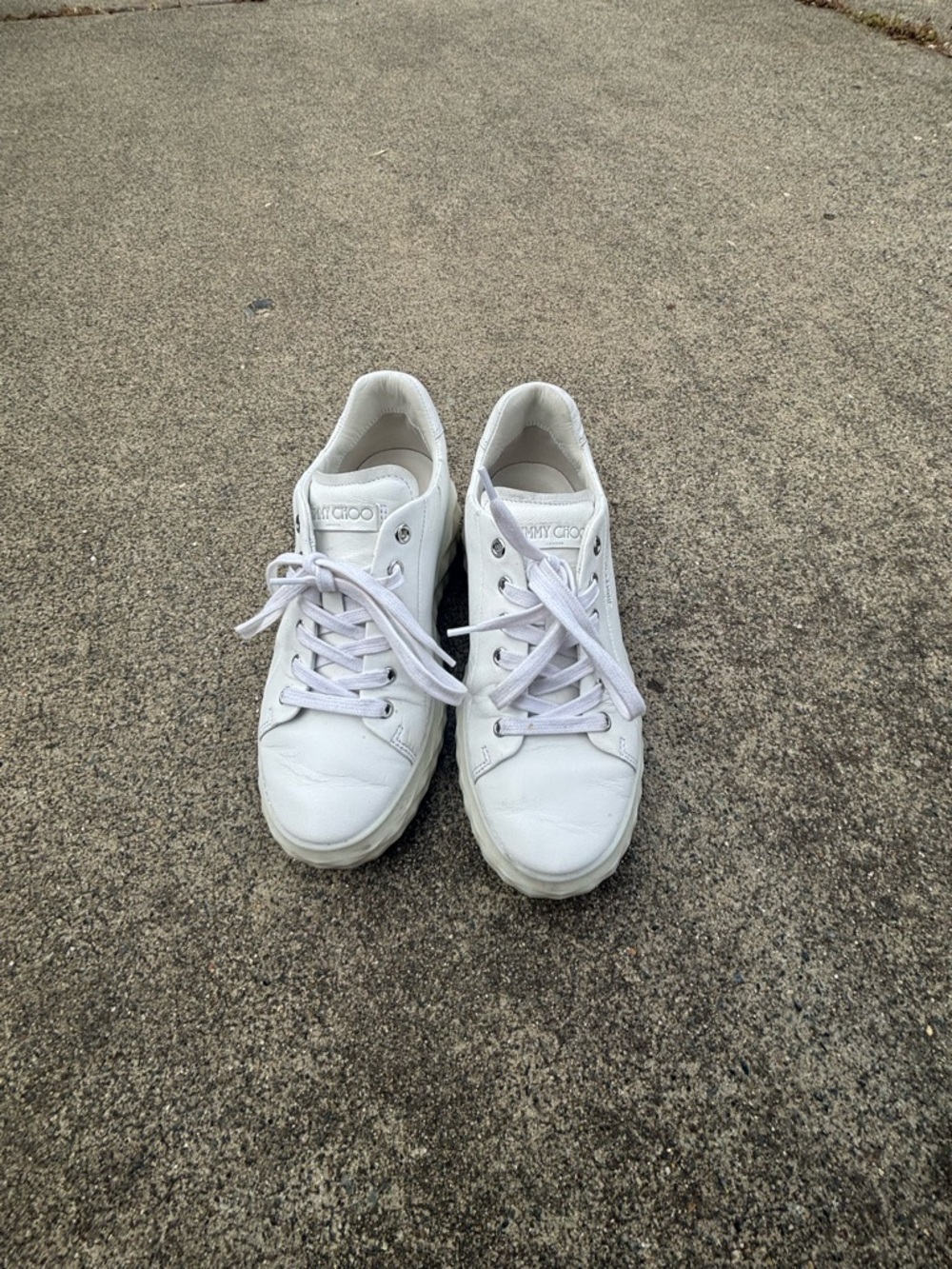 Jimmy Choo Diamond White Leather Low Top Lace-Up Sneakers